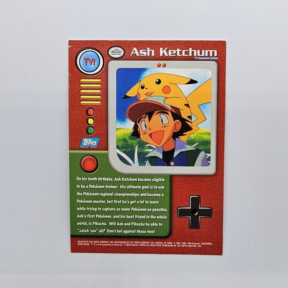 Pokemon 1999 TOPPS TV1 Ash Ketchum TV Animation Edition Card - Picture 4 of 4